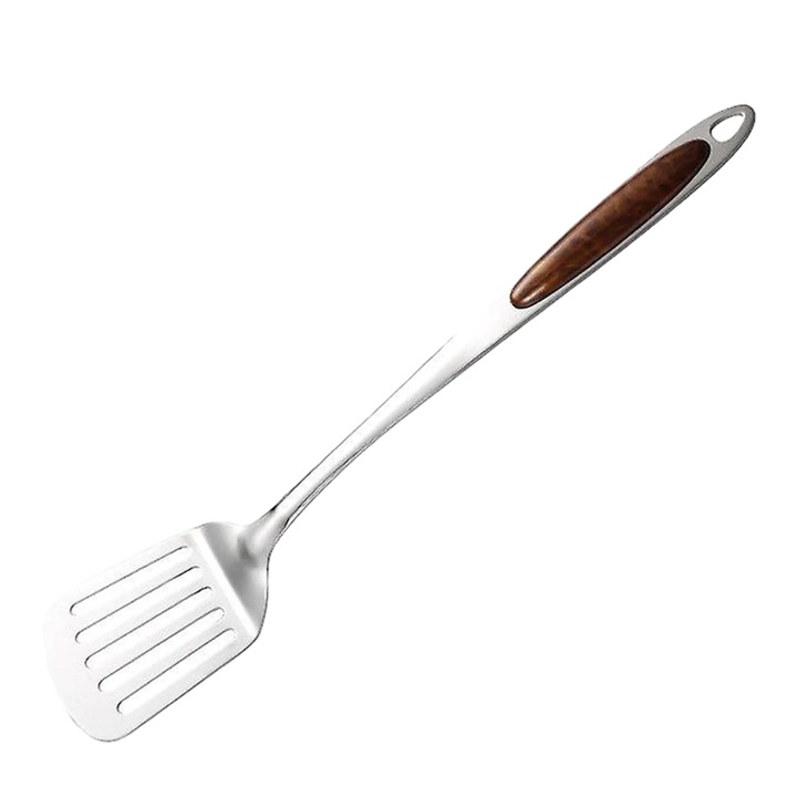 Spatula de gatit AMRINUGL, din otel inoxidabil, maner ergonomic din lemn, finisaj lucios, usor de curatat