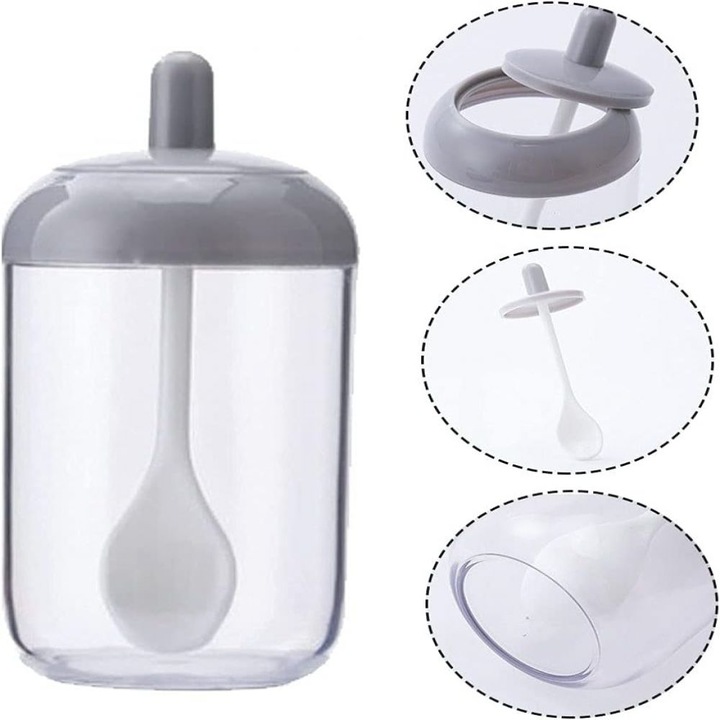 Set 2 recipiente condimente, gri si alb, 6.5x13cm