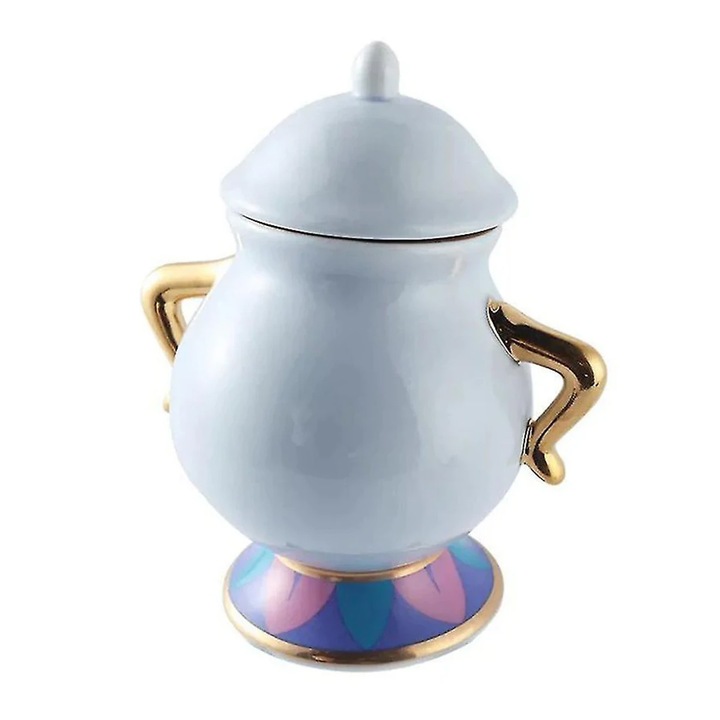 Cana cu capac AMRINUGL, model Frumoasa si Bestia, ceramica durabila, rezistenta la zgarieturi si spargere, multicolor