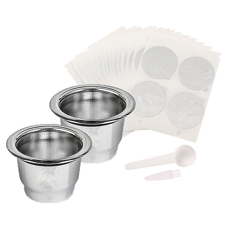 Set capsule de cafea reutilizabile, AMRINUGL, inox, capacitate 4-5g, argintie, 37x23x25mm