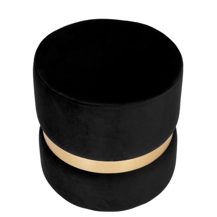 Gyűrűs zsámoly, fix, kerek, textil anyag, fekete + arany, 38 x 38 x 40 cm