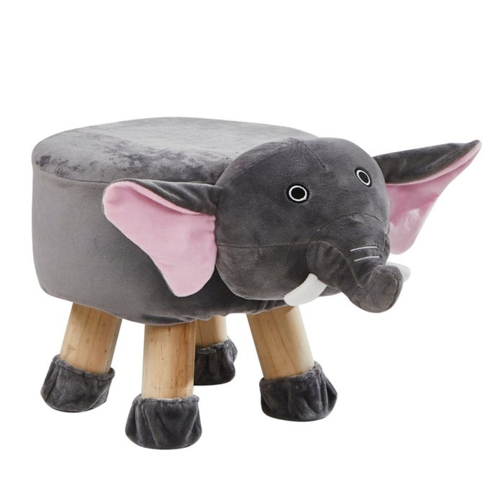 Taburet Elefant fix, rotund, material textil, gri, 40 x 27 x 28 cm