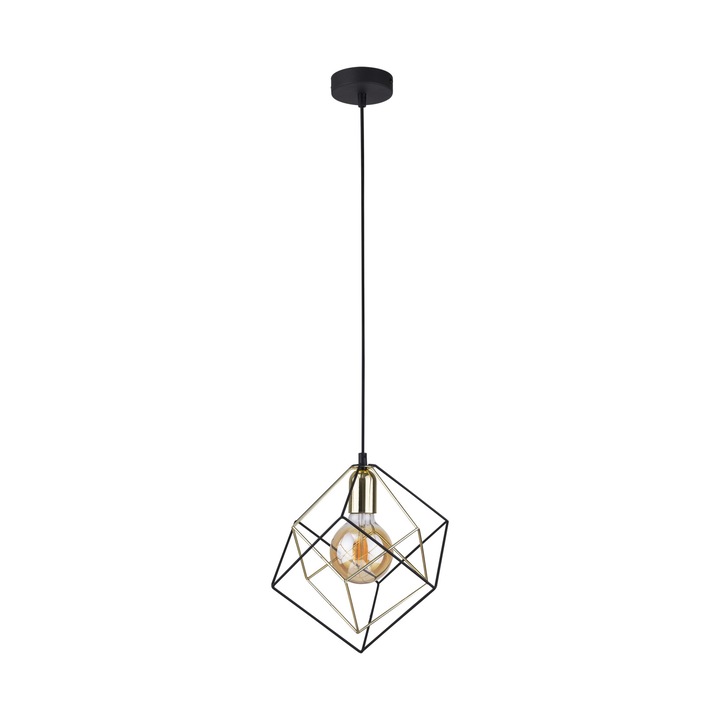 Lustra suspendata TK-Lighting ALAMBRE, metal negru si auriu, E27, 28x28x175cm