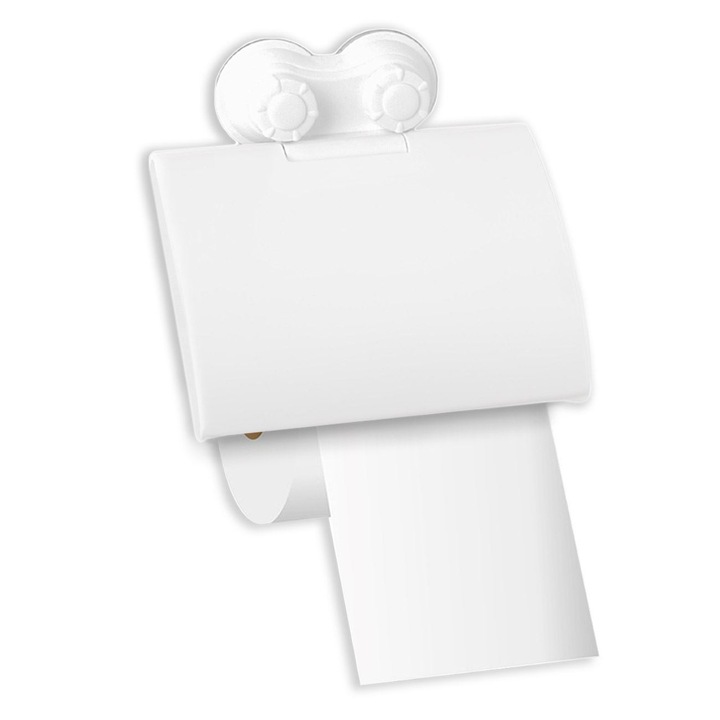 Suport hartie igienica cu capac, AAA, Ventuza, 15.2x16cm, alb