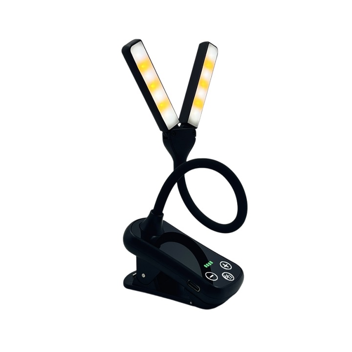 Lampa de birou, capul dublu poate fi pliat la 180 °, control tactil, protectie pentru ochi, 3 moduri, 8 luminozitati, rotatie de 360 de grade, retractabil, baterie de mare capacitate, design cu clip