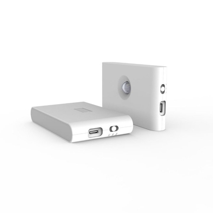 Set 3 lampi smart de interior, cu senzor de miscare, oprire automata, 3 moduri de functionare, prindere cu magnet, reincarcabile USB-C, potrivite pentru toate camerele, scari sau dulap, portabile, alb