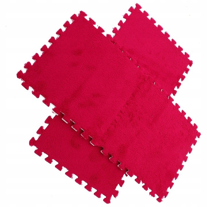 Set 10 piese Mocheta Pufoasa tip Covor Puzzle cu Spuma EVA, 30 cm x 30 cm x 1 cm, Rosu