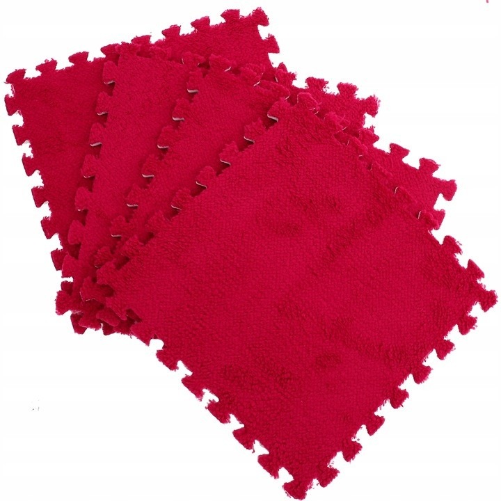 Комплект от 10 пъзел килими, Flippy, EVA пяна, пухкави, 30 x 30 x 1 cm, червени