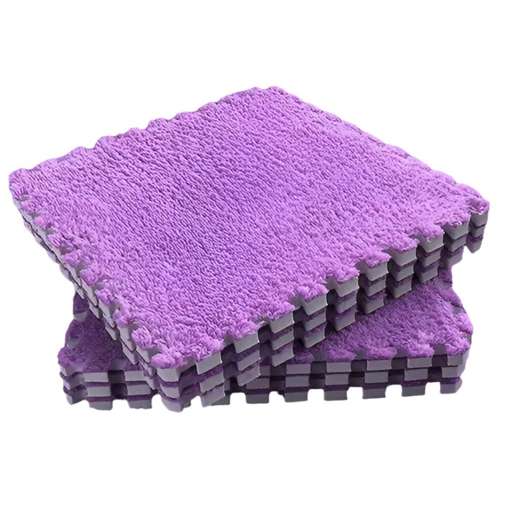 Комплект от 10 килимчета пъзел, Flippy, EVA пяна, пухкави, 30 x 30 x 1 cm, лилаво