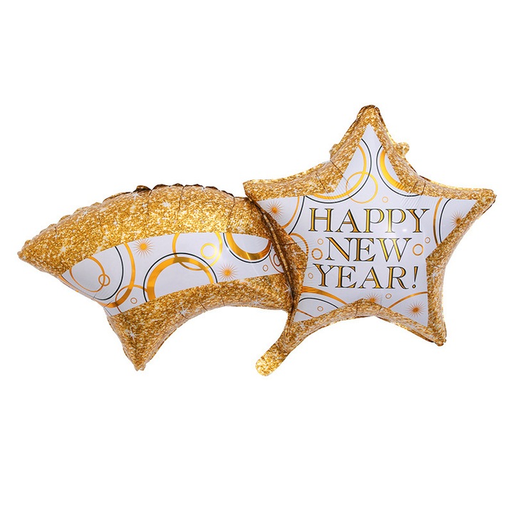 Balon decorativ Anul Nou, auriu, forma de meteor, 104cm