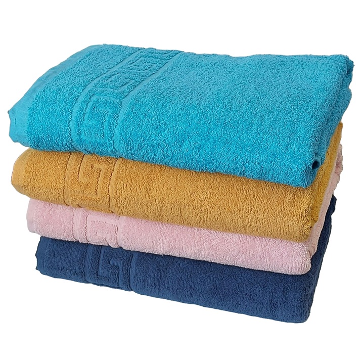 Szállodai bolyhos törölközőkészlet, 70 cm x 140 cm, 4 db, görög modell, 100% pamut, sűrűség 550 g/m2, vegyes színek