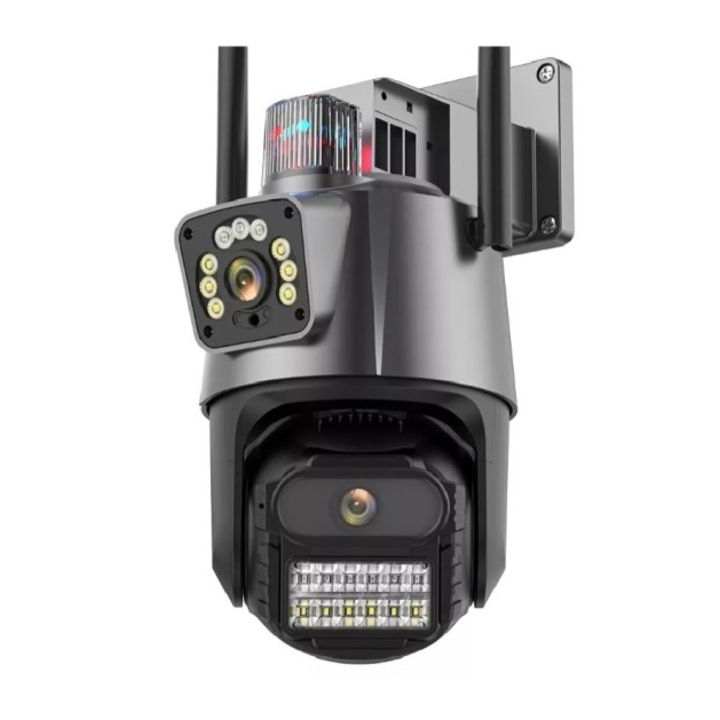 Camera supraveghere, Wi-Fi, 2 lentile, 6 Mpx, Vedere nocturna, Detector de miscare, Aplicatie ICSEE, Gri