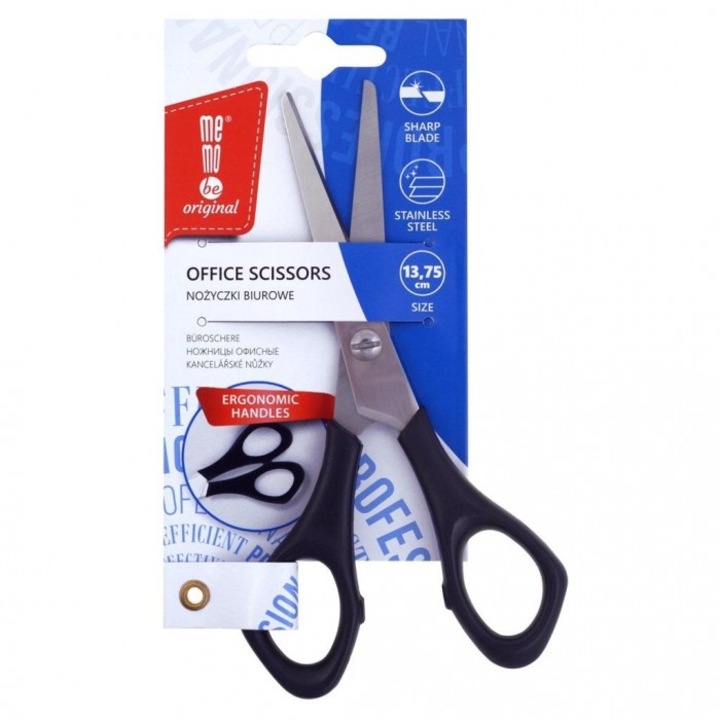 Офис ножици MemoBe, 13.75см, черни, блистер