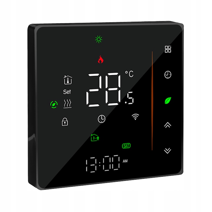 Интелигентен термостат Energicwave ETER 5.0, програмируем, Wi-Fi контрол, LED, черен, 5-35°C