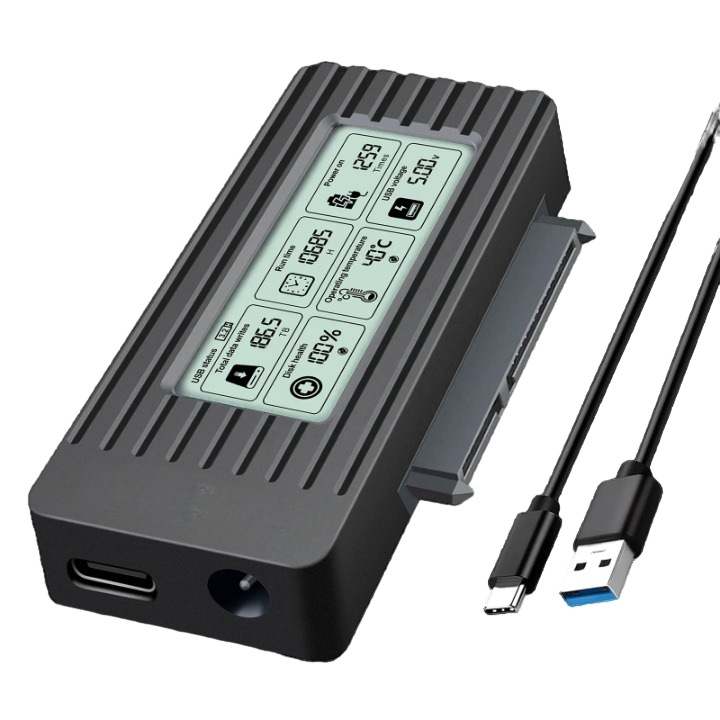 Adaptor pentru SSD de 2.5", cu Display Smart, Interfata SATA si USB 3.2 Type-C, Viteza de Transfer pana la 5Gbps, Suporta pana la 16TB, Material ABS, Plug & Play, Negru