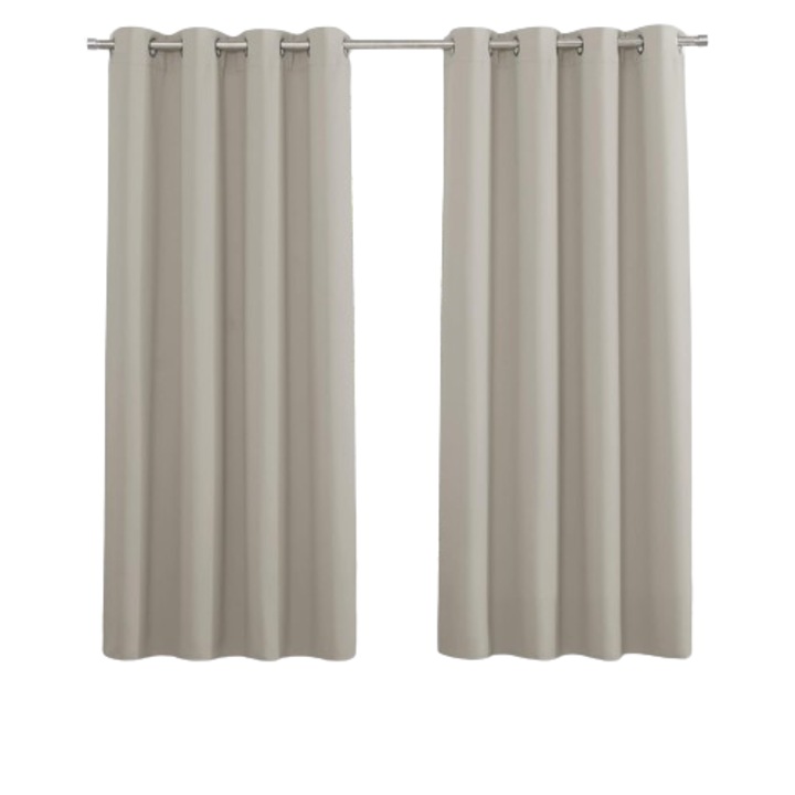 Set de 2 perdele Pony Dance, 132 x 114 cm, cu inele metalice, termoizolante, gri deschis