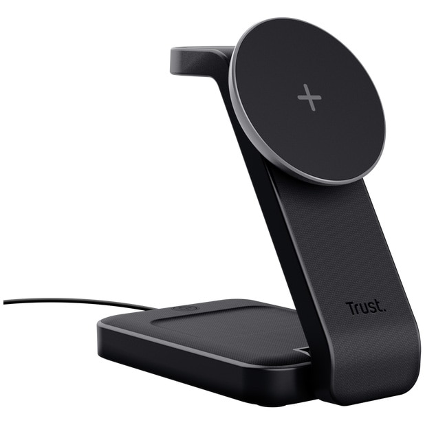 Incarcator wireless magnetic Trust VIRO 3-in-1, 15W, smartphone, earphones, smartwatch, Negru