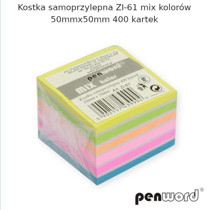 Bloc notes adeziv Penword, mix, 53x53mm, set 400 coli, in folie