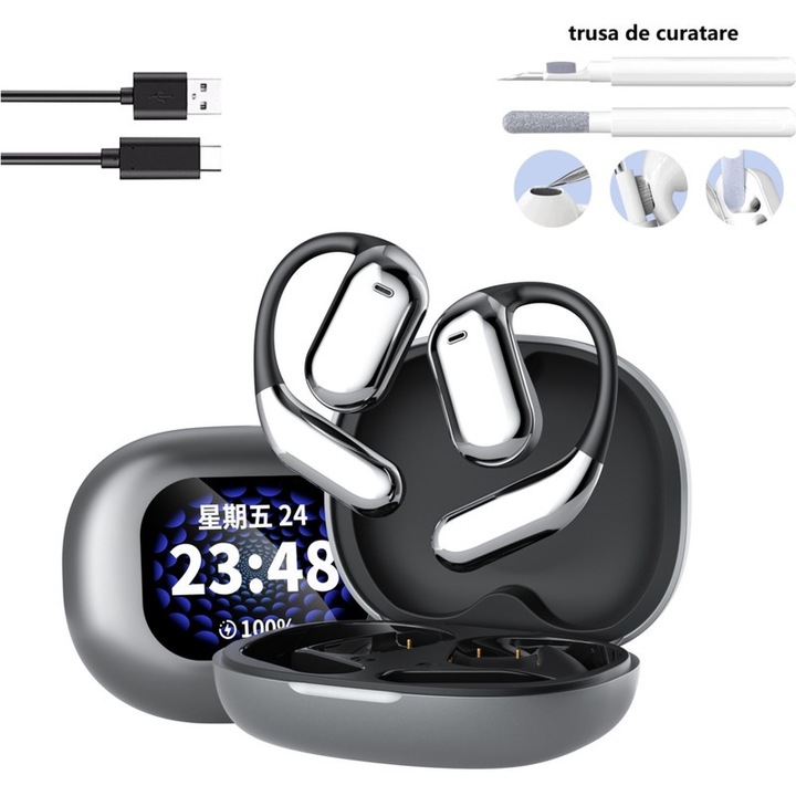 Beat Evolution vezeték nélküli fülhallgató, Bluetooth 5.3, színes LCD képernyő, digitális kijelző, érintésvezérlés, zajszűrés, TWS, ENC, univerzális kompatibilitás, fekete