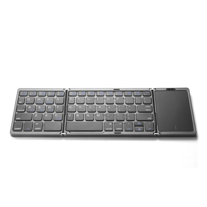 Billentyűzet, Bluetooth 5.1 bal és jobb oldali gombok és touchpad, Li-Ion 140mAh akkumulátor, Több rendszerrel kompatibilis, Összehajtható, Fekete