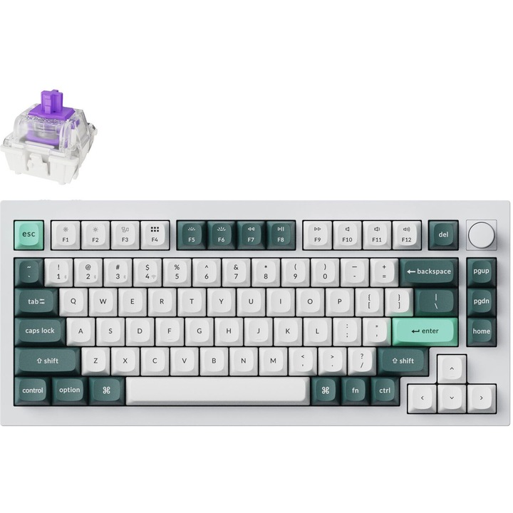 Безжична геймърска клавиатура Keychron Q1 HE QMK, Бял/зелен, Wireless