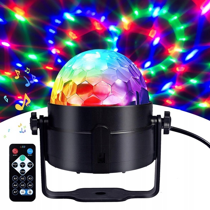 Lampa Disco, Plastic, Efecte Luminoase RGB, Telecomanda, 3 W, 9.5 x 8.6 cm, Multicolor