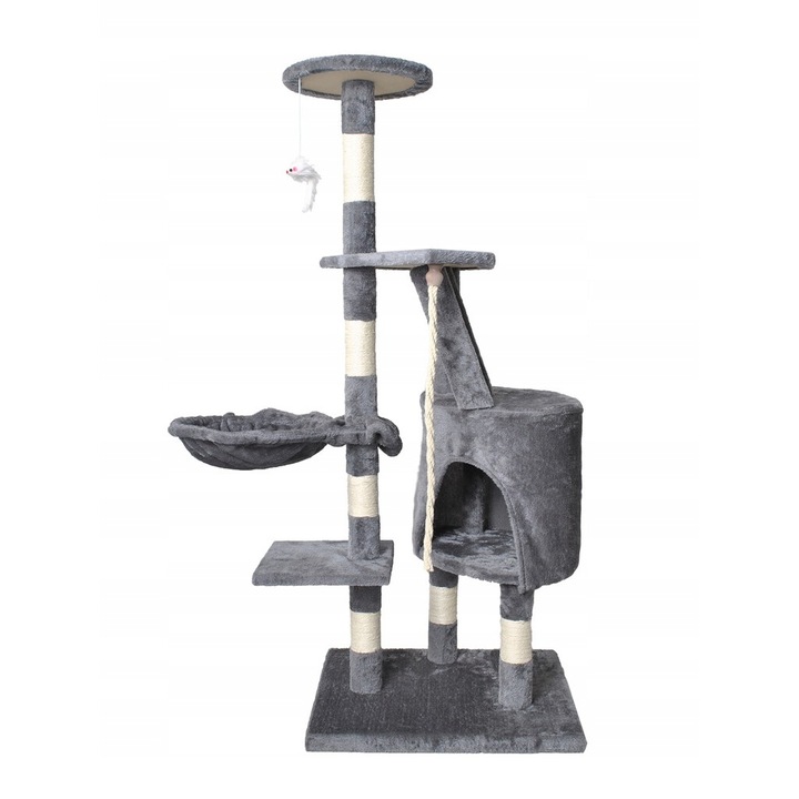 Ansamblu de joaca de zgariat pentru pisici, turn cu 5 nivele, sisal, gri, 118x49cm
