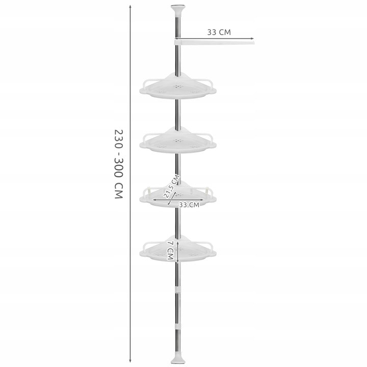 Suport de colt pentru dus, reglabil, 230-300cm, 4 rafturi, antialunecare