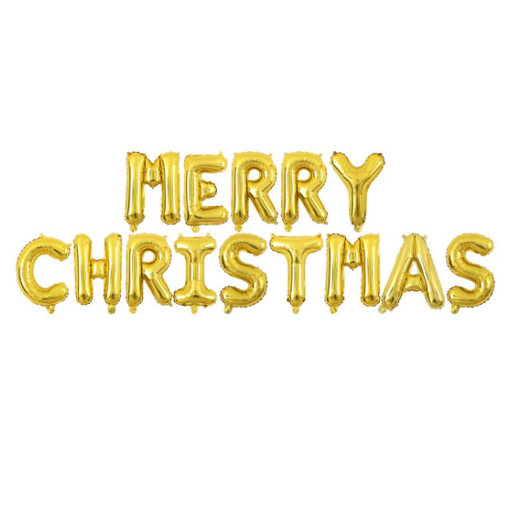 Fólia lufi, készlet, Boldog karácsonyt, arany