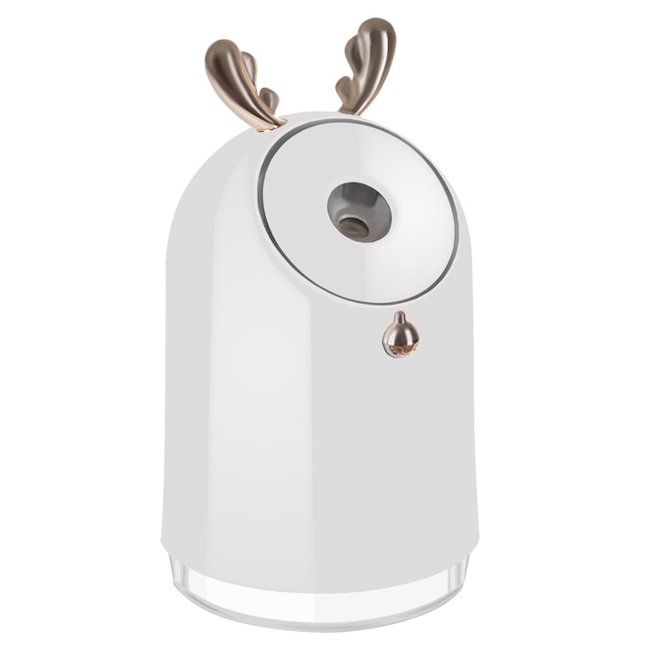 Párásító, 3 az 1-ben, LED RGB, aromaterápia, csendes, fehér/arany, 250ml, 8x8x14cm