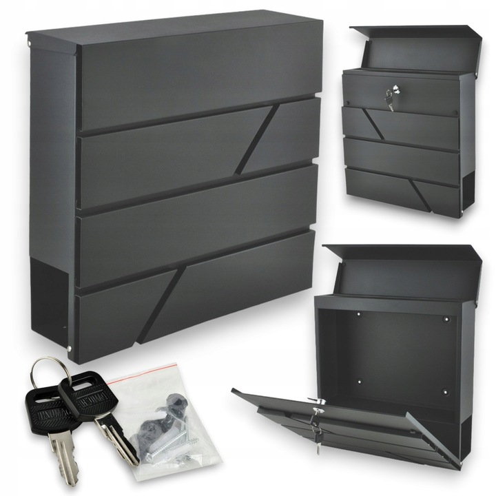Cutie postala antracit, format A4, din otel zincat, set complet cu 2 chei si accesorii de montaj