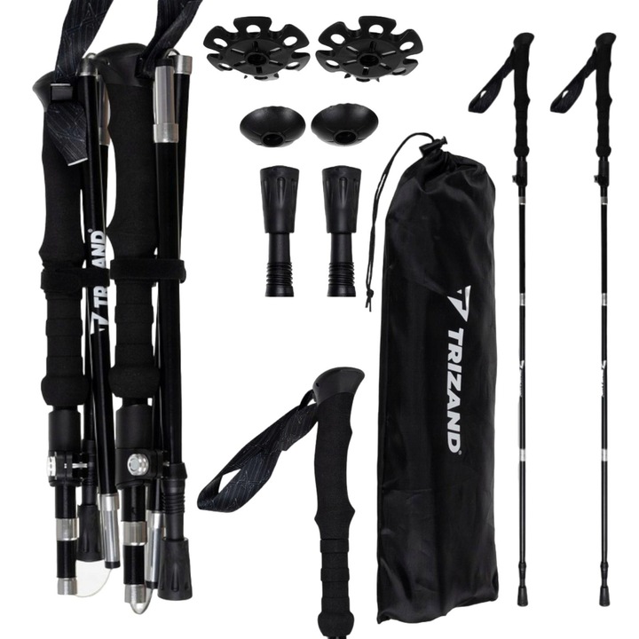 2db túrabot készlet, Trizand, alumínium, állítható, ergonomikus fogantyú, 110-130 cm, fekete