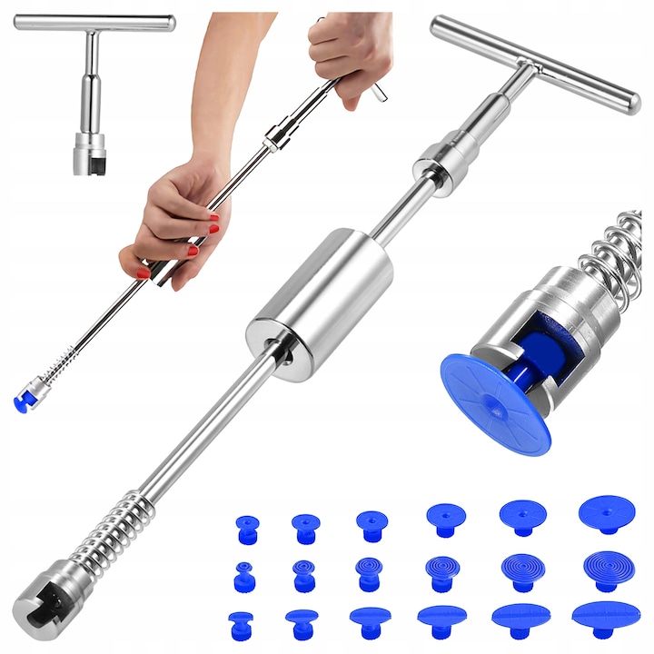 Set scule indreptat caroseria, 18 adaptoare, argintiu/negru, 49x12cm