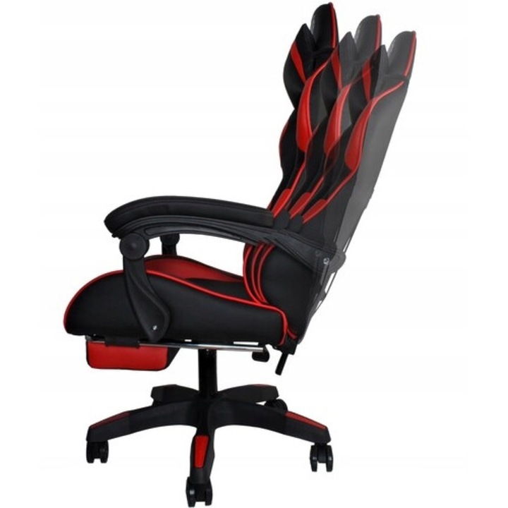 Scaun gaming cu spatar reglabil, suport lombar, negru-rosu, 124x63x63cm