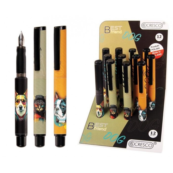 Set 12 stilouri Cresco Go Pen Best Friend, varf iridium, grip ergonomic, multicolor, 172x148 mm