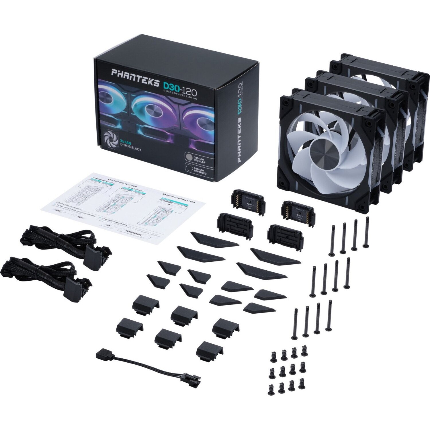 phanteks d30 120mmリバースファン 3個セット Ventilator / radiator Phanteks D30-120 Reverse RGB PWM 120mm Three