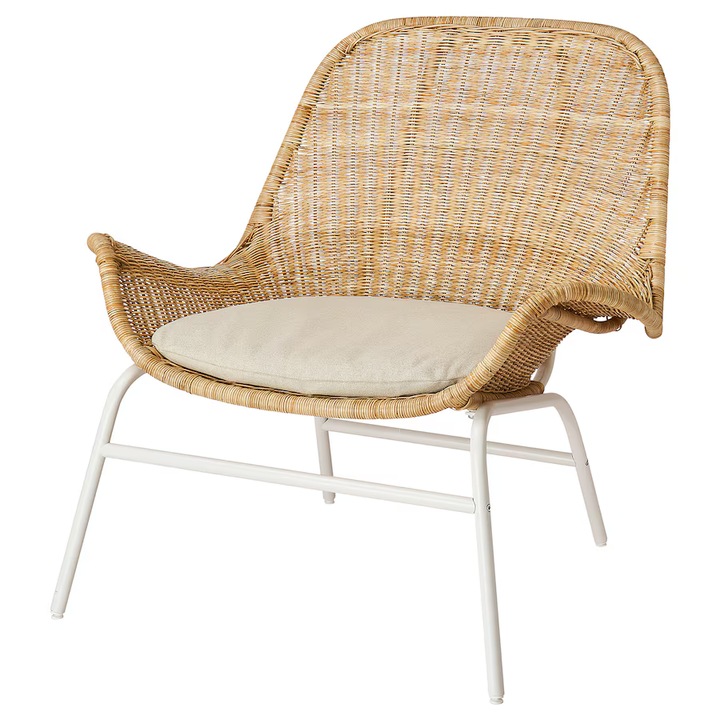 Rattan fotel párnával, Natúr, 110 kg, 89x85x84 cm