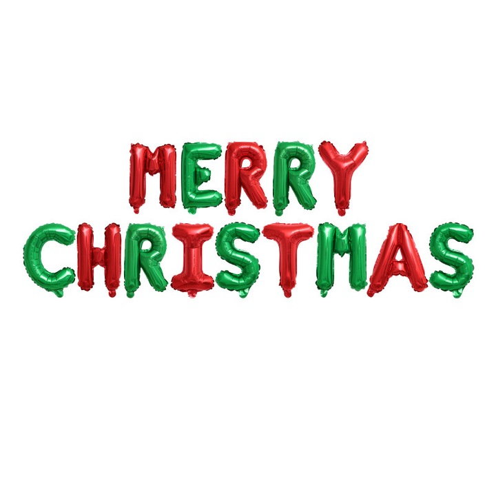 "MERRY CHRISTMAS" lufi szett, önzáró, minőségi alumínium, újrafelhasználható, zöld-piros