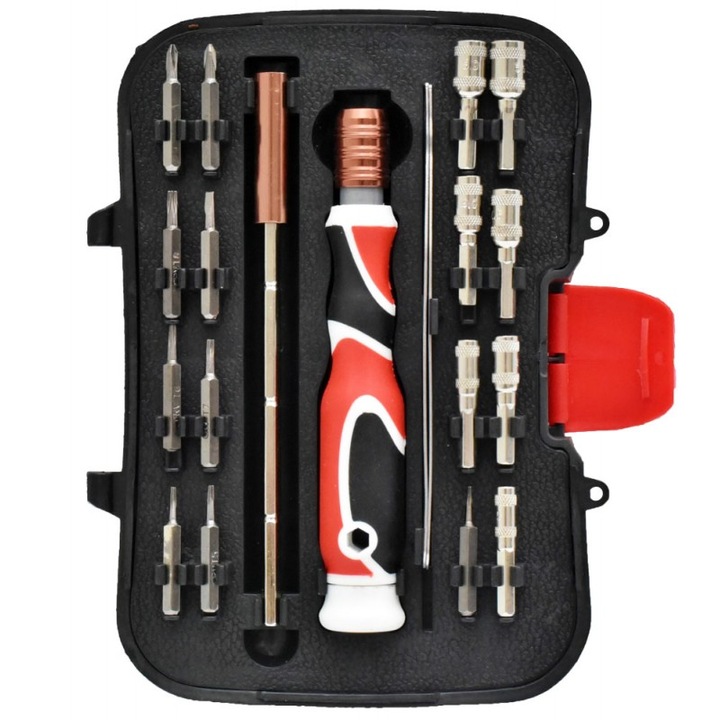 Trusa chei tubulare compacta cu biti si maner multifunctional