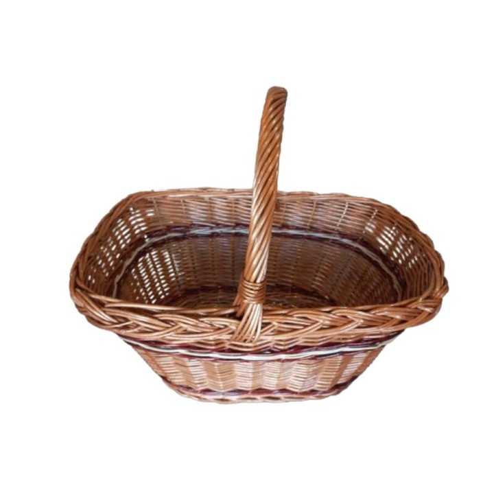 Szőtt fonott kosár, hossza 53 cm, magassága 48 cm, mélysége 25 cm