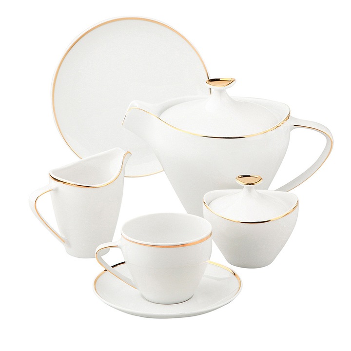 21 db-os asztali készlet, porcelán, fehér/arany