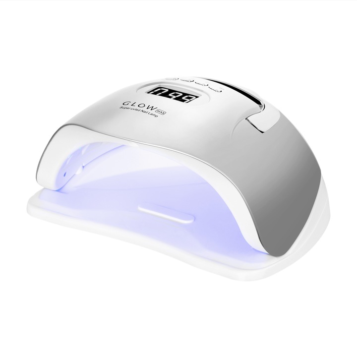 UV LED Glow F2 лампа, двоен светодиод, таймер, сребристо/бяло, 22,5x20x11 см