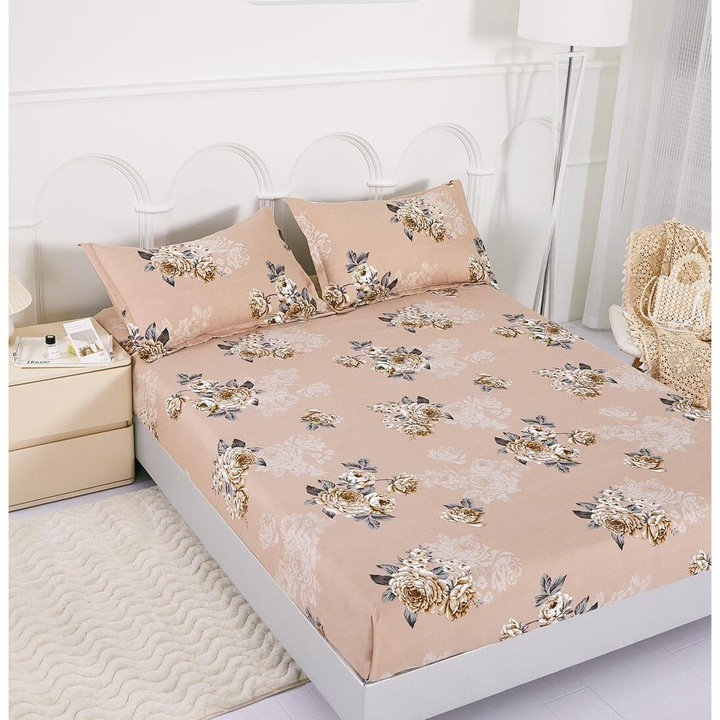 Ágyneműhuzat 12678-TL, finom elasztikus pamut, 3 db, gumírozott, sokszínű, mintás, 160 x 200