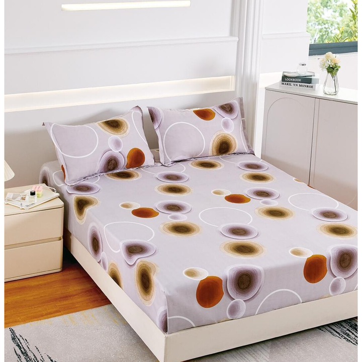 Ágyhuzat 12664-TL, finom elasztikus pamut, 3 db, gumírozott, sokszínű, mintával, 160 x 200