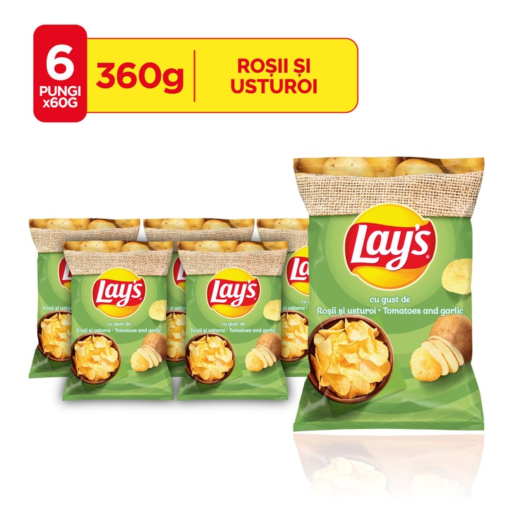 Lay's burgonya chips paradicsommal és fokhagymával, 6 zacskó x 60g