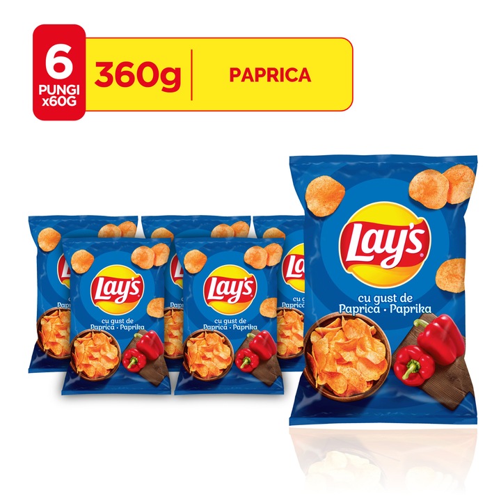 Lay's chipsuri din cartofi cu paprika, 6 pungi x 60g