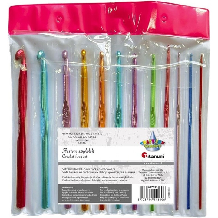 Set de crosetat, Titanum, 12 bucati, Multicolor, 145 mm