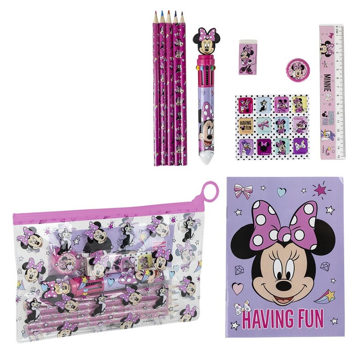 Set 11 rechizite, Minnie Mouse cu penar, 22.0 X 14.0 X 0.5 cm Mov
