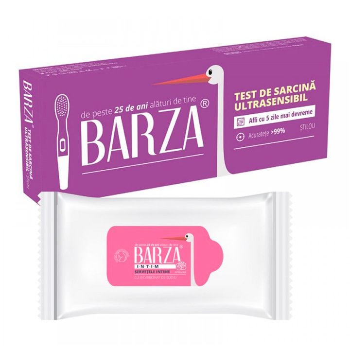 Test de sarcina ultrasensibil stilou plus servetele umede cu bicarbonat de sodiu x 20buc, Barza