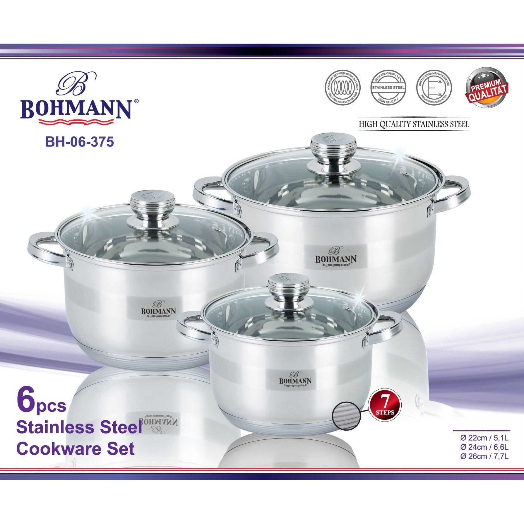 Bohmann Edénykészlet 7 Rétegű, 6 Részes, 5.1L, 6.6L, 7.7L - eMAG.hu